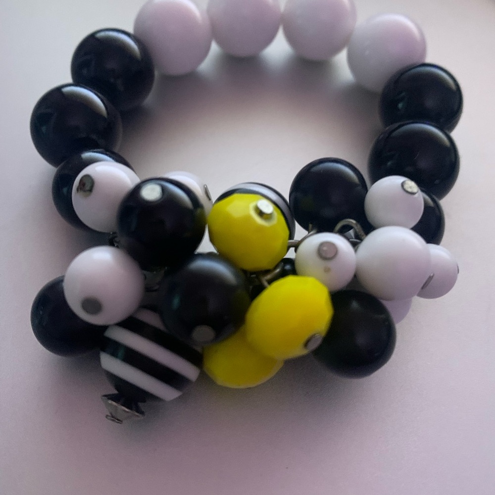 Black and White Beaded Bracelet with Yellow Accents